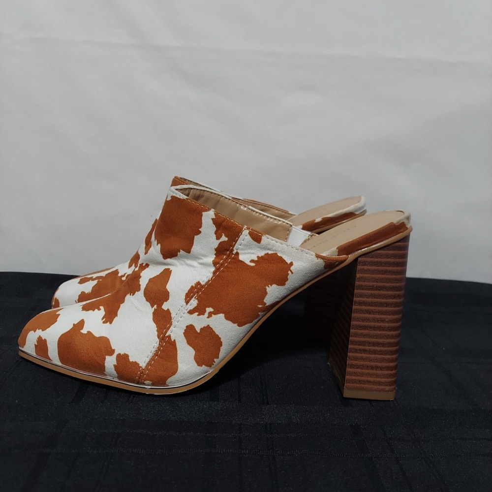 Shoe Republic LA Cow‎ Print Chunky Heel Mules Women's 10